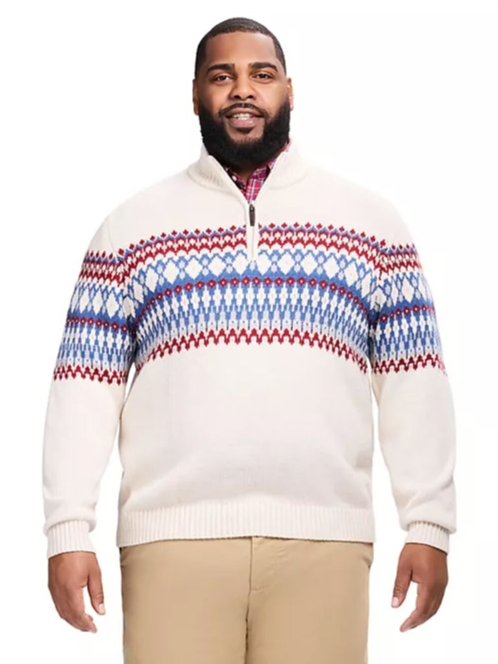 IZOD Men's Holiday Fair Isle Long Sleeve Quarter Zip Sweater, 2XL or 3XL NWT